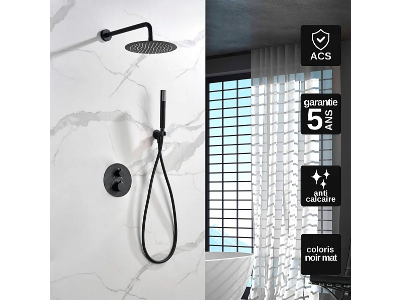 Colonne de Douche Encastrée Thermostatique  Anti-Calcaire Noir Mat IMEX MONZA GTM039/NG