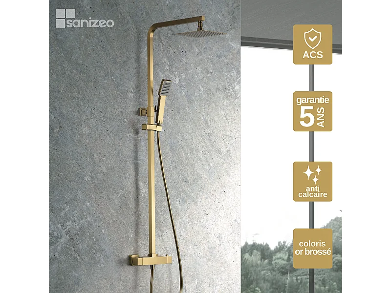 Colonne de Douche avec Mitigeur Thermostatique or brossé anti-calcaire - Design Moderne - VIGO IMEX