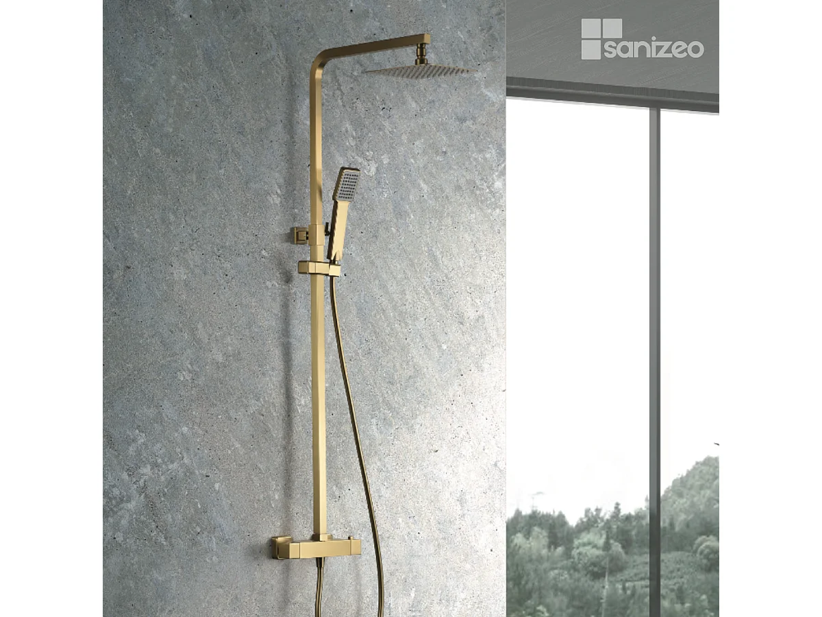 Colonne de Douche avec Mitigeur Thermostatique or brossé anti-calcaire - Design Moderne - VIGO IMEX