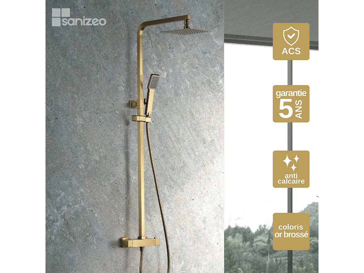 Colonne de Douche avec Mitigeur Thermostatique or brossé anti-calcaire - Design Moderne - VIGO IMEX