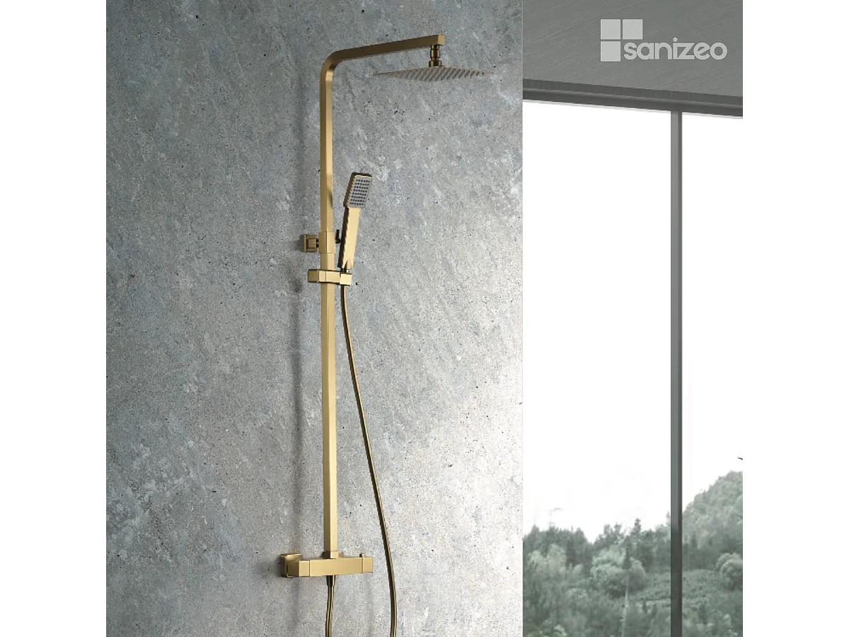 Colonne de Douche avec Mitigeur Thermostatique or brossé anti-calcaire - Design Moderne - VIGO IMEX