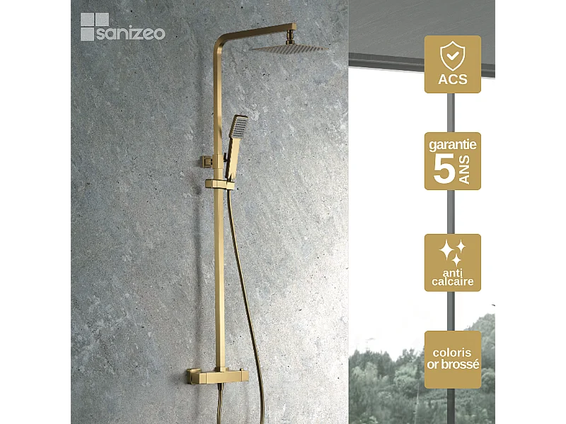 Colonne de Douche avec Mitigeur Thermostatique or brossé anti-calcaire - Design Moderne - VIGO IMEX