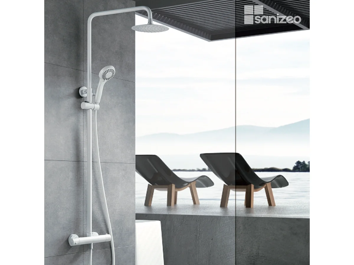 Colonne de Douche avec Mitigeur Thermostatique blanc mat anti-calcaire - Design Moderne - KENT IMEX