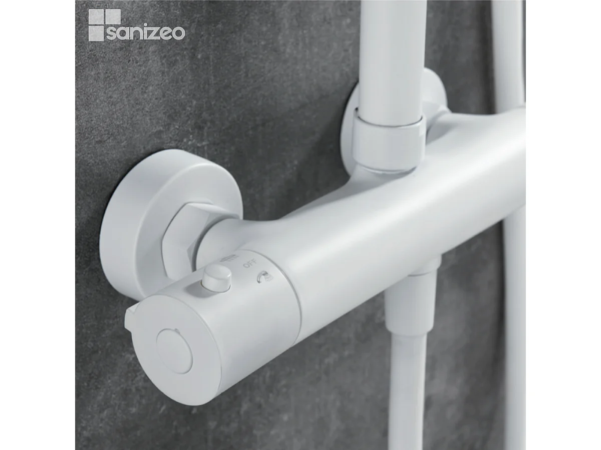 Colonne de Douche avec Mitigeur Thermostatique blanc mat anti-calcaire - Design Moderne - KENT IMEX