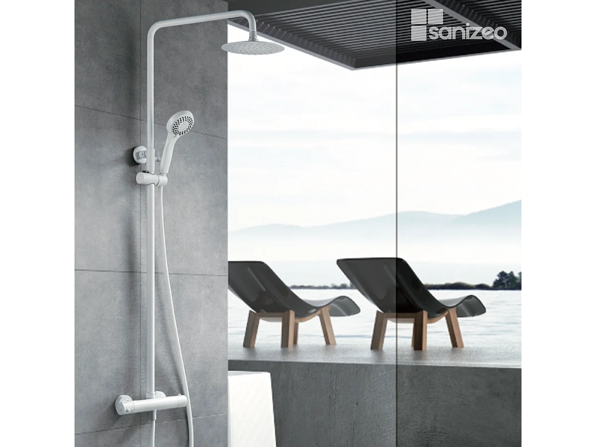 Colonne de Douche avec Mitigeur Thermostatique blanc mat anti-calcaire - Design Moderne - KENT IMEX