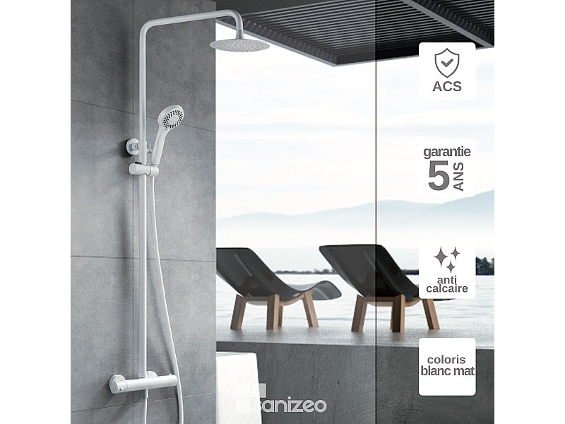 Colonne de Douche avec Mitigeur Thermostatique blanc mat anti-calcaire ...