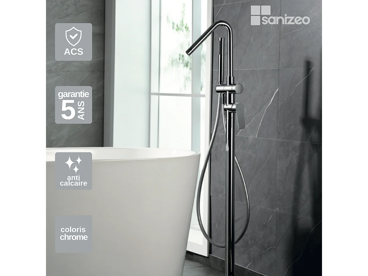 Robinet Mitigeur de Baignoire anti-calcaire sur pied Chrome BELGICA BBEZ044