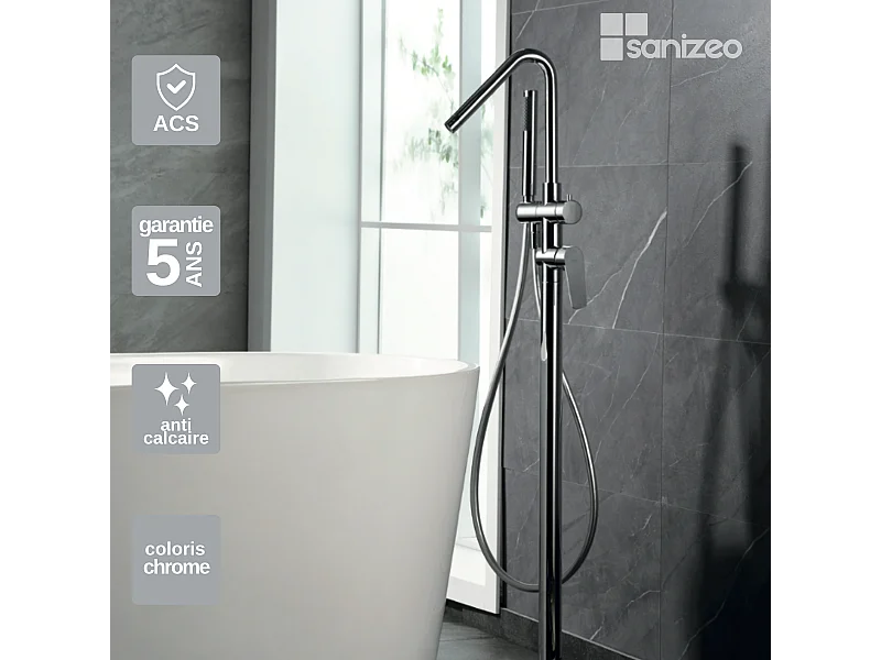 Robinet Mitigeur de Baignoire anti-calcaire sur pied Chrome BELGICA BBEZ044