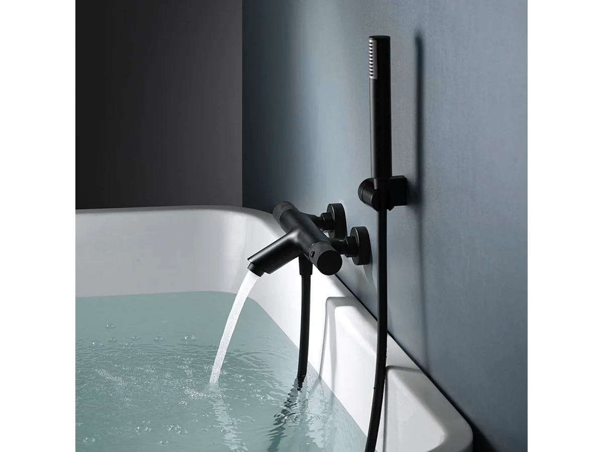 Ensemble Bain/Douche Anti-Calcaire Thermostatique Noir Mat LINE BTD038-4NG