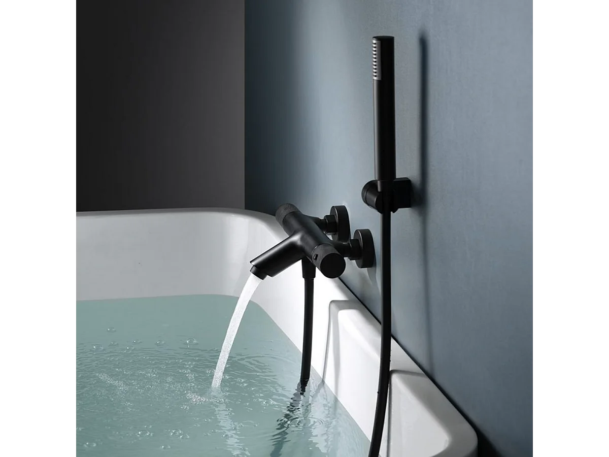 Ensemble Bain/Douche Anti-Calcaire Thermostatique Noir Mat LINE BTD038-4NG