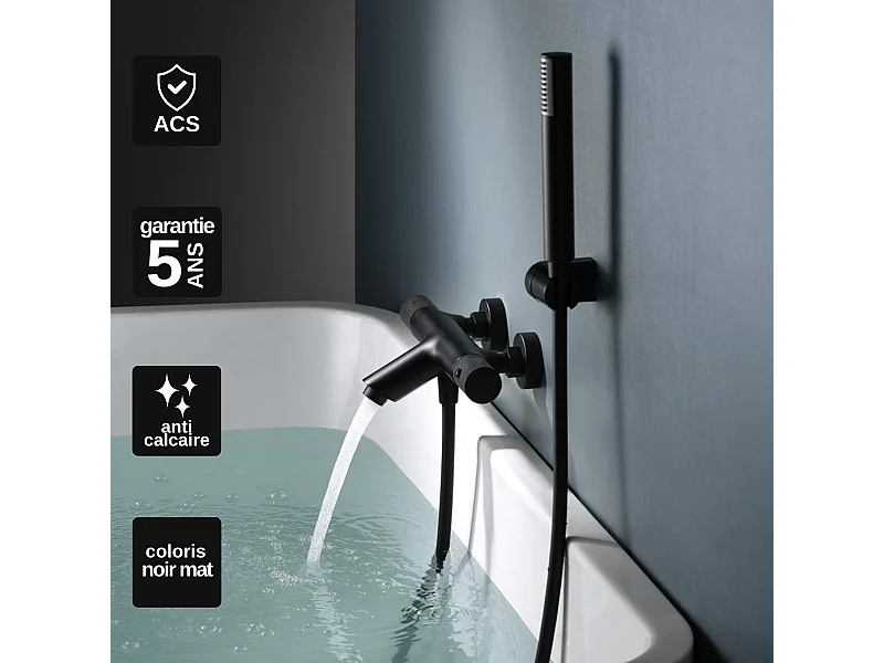 Ensemble Bain/Douche Anti-Calcaire Thermostatique Noir Mat LINE BTD038-4NG
