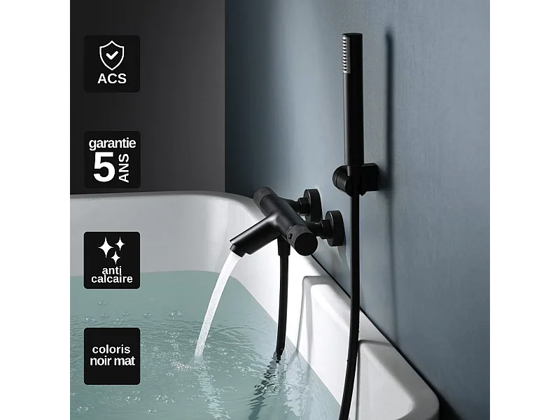 Ensemble Bain/Douche Anti-Calcaire Thermostatique Noir Mat LINE BTD038-4NG