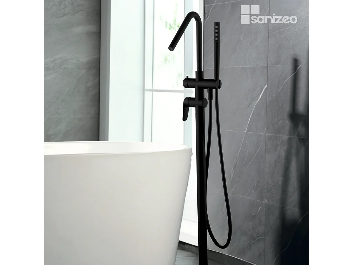 Robinet Mitigeur de Baignoire anti-calcaire sur pied Noir Mat BELGICA BBEZ044/NG