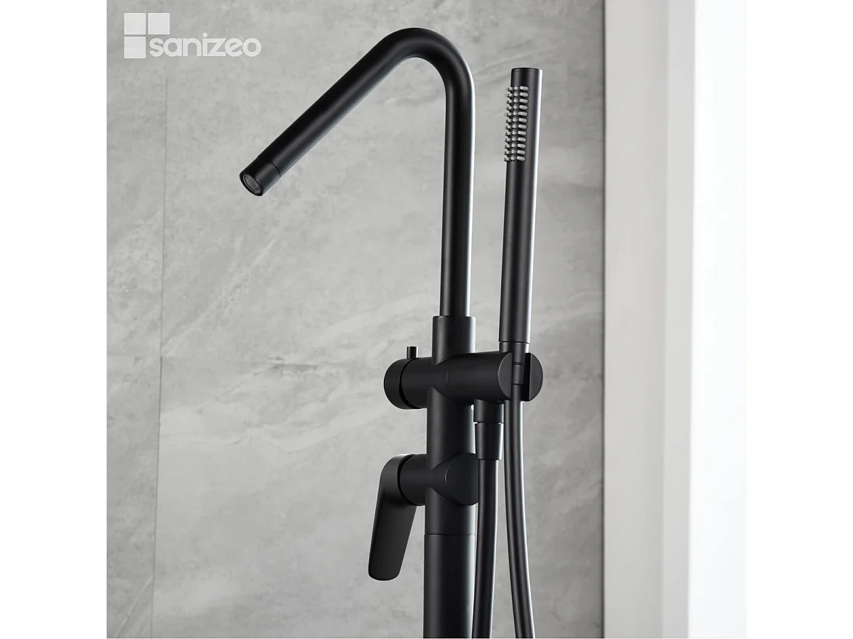 Robinet Mitigeur de Baignoire anti-calcaire sur pied Noir Mat BELGICA BBEZ044/NG