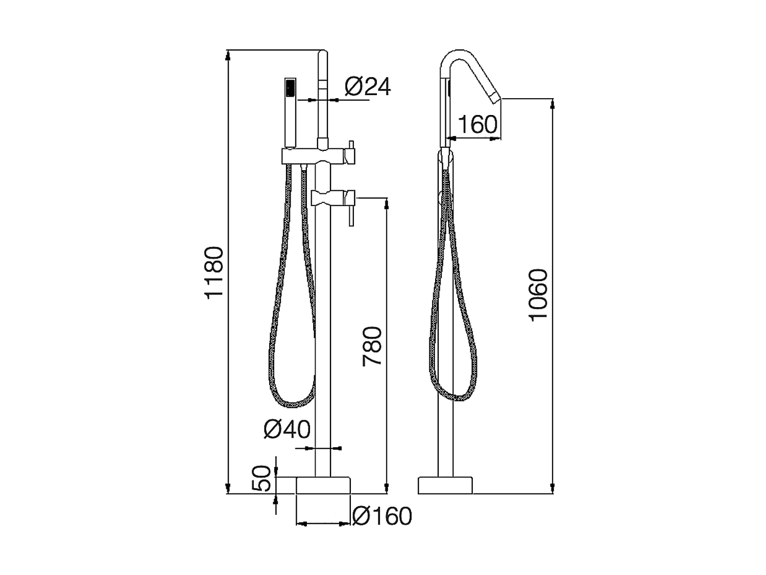 Robinet Mitigeur de Baignoire anti-calcaire sur pied Noir Mat BELGICA BBEZ044/NG