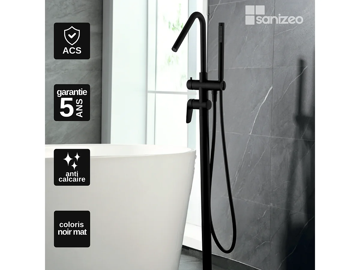 Robinet Mitigeur de Baignoire anti-calcaire sur pied Noir Mat BELGICA BBEZ044/NG