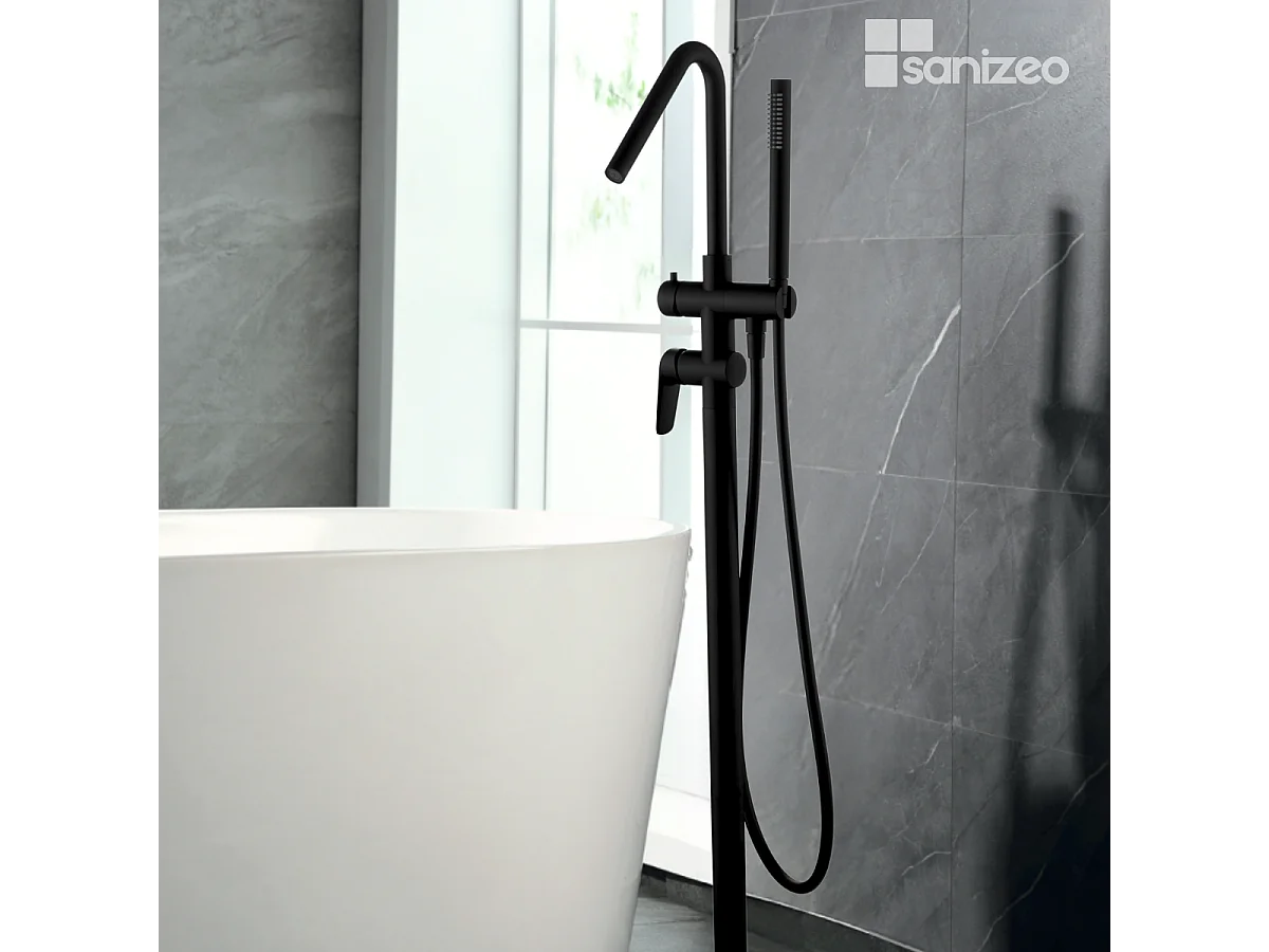 Robinet Mitigeur de Baignoire anti-calcaire sur pied Noir Mat BELGICA BBEZ044/NG