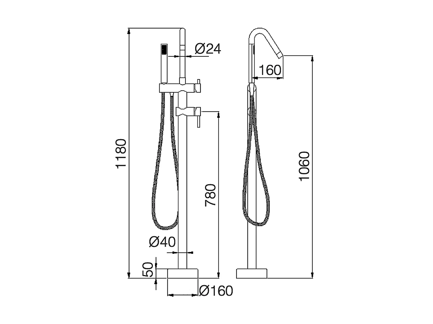 Robinet Mitigeur de Baignoire anti-calcaire sur pied Noir Mat BELGICA BBEZ044/NG