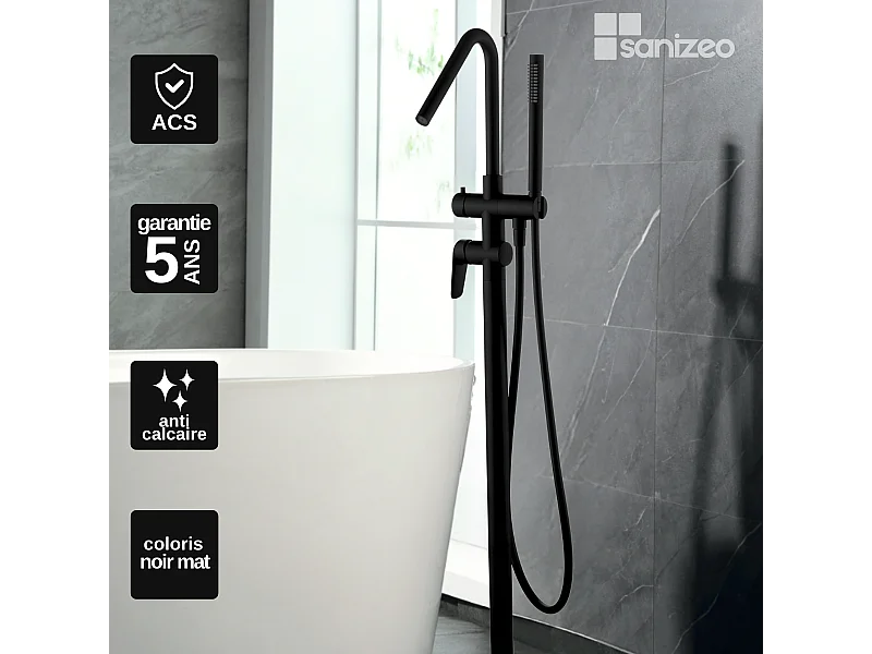 Robinet Mitigeur de Baignoire anti-calcaire sur pied Noir Mat BELGICA BBEZ044/NG