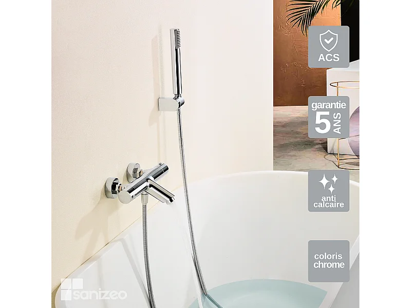 Ensemble Bain/Douche Thermostatique Anti-Calcaire Chrome MONZA BTM039-4