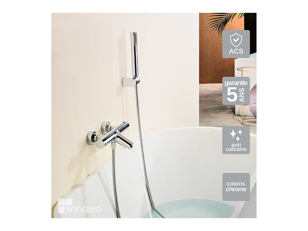 Ensemble Bain/Douche Thermostatique Anti-Calcaire Chrome MONZA BTM039-4