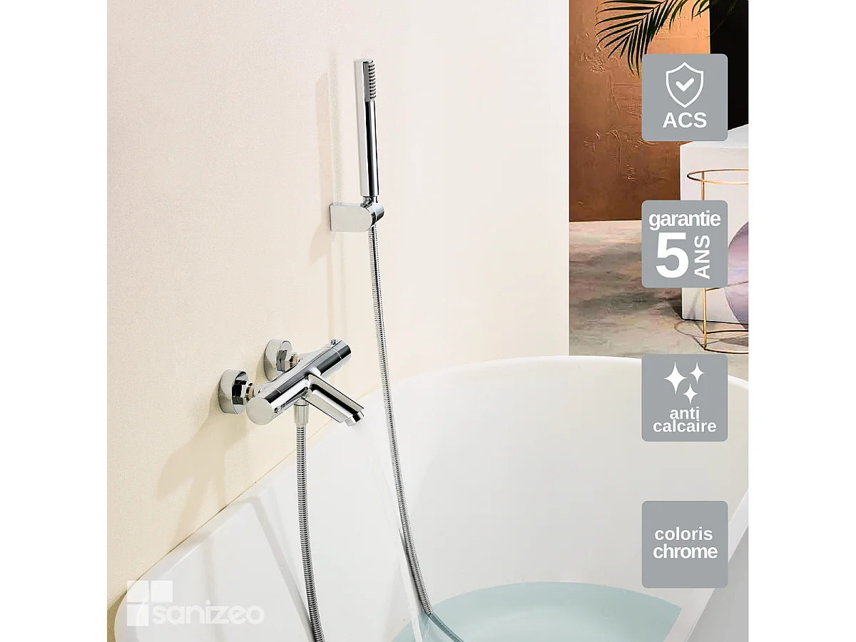 Ensemble Bain/Douche Thermostatique Anti-Calcaire Chrome MONZA BTM039-4