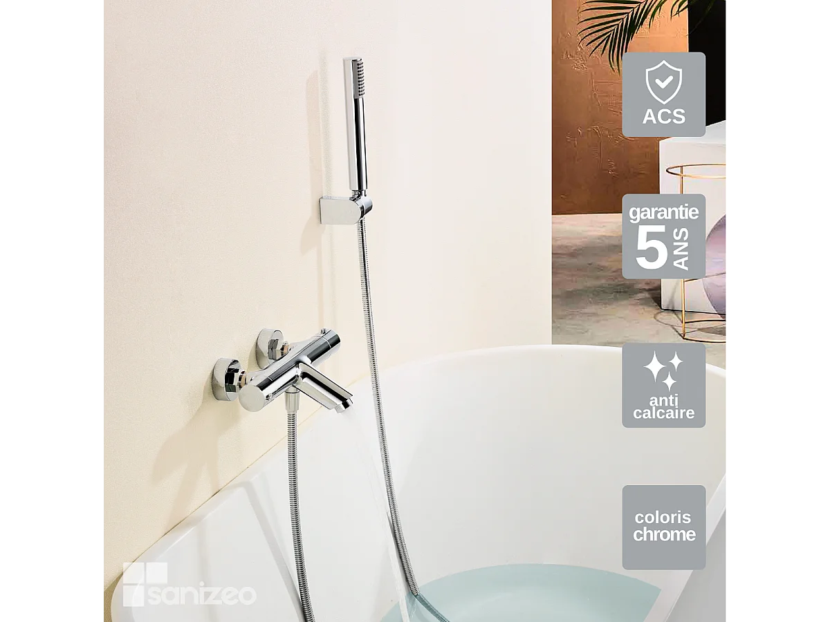 Ensemble Bain/Douche Thermostatique Anti-Calcaire Chrome MONZA BTM039-4