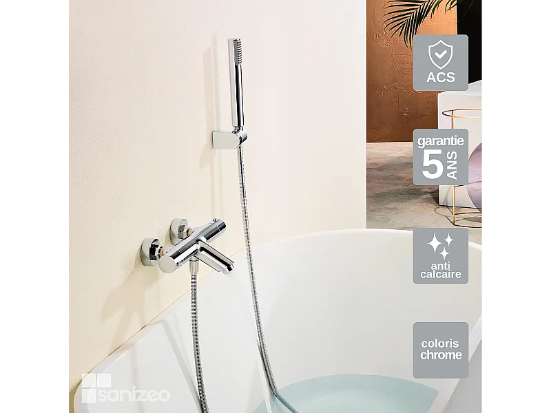 Ensemble Bain/Douche Thermostatique Anti-Calcaire Chrome MONZA BTM039-4