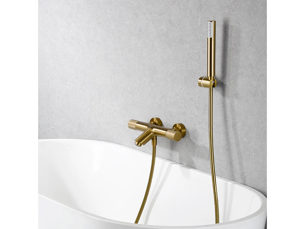 Ensemble Bain/Douche Anti-Calcaire Thermostatique Or Brossé LINE BTD038-4OC