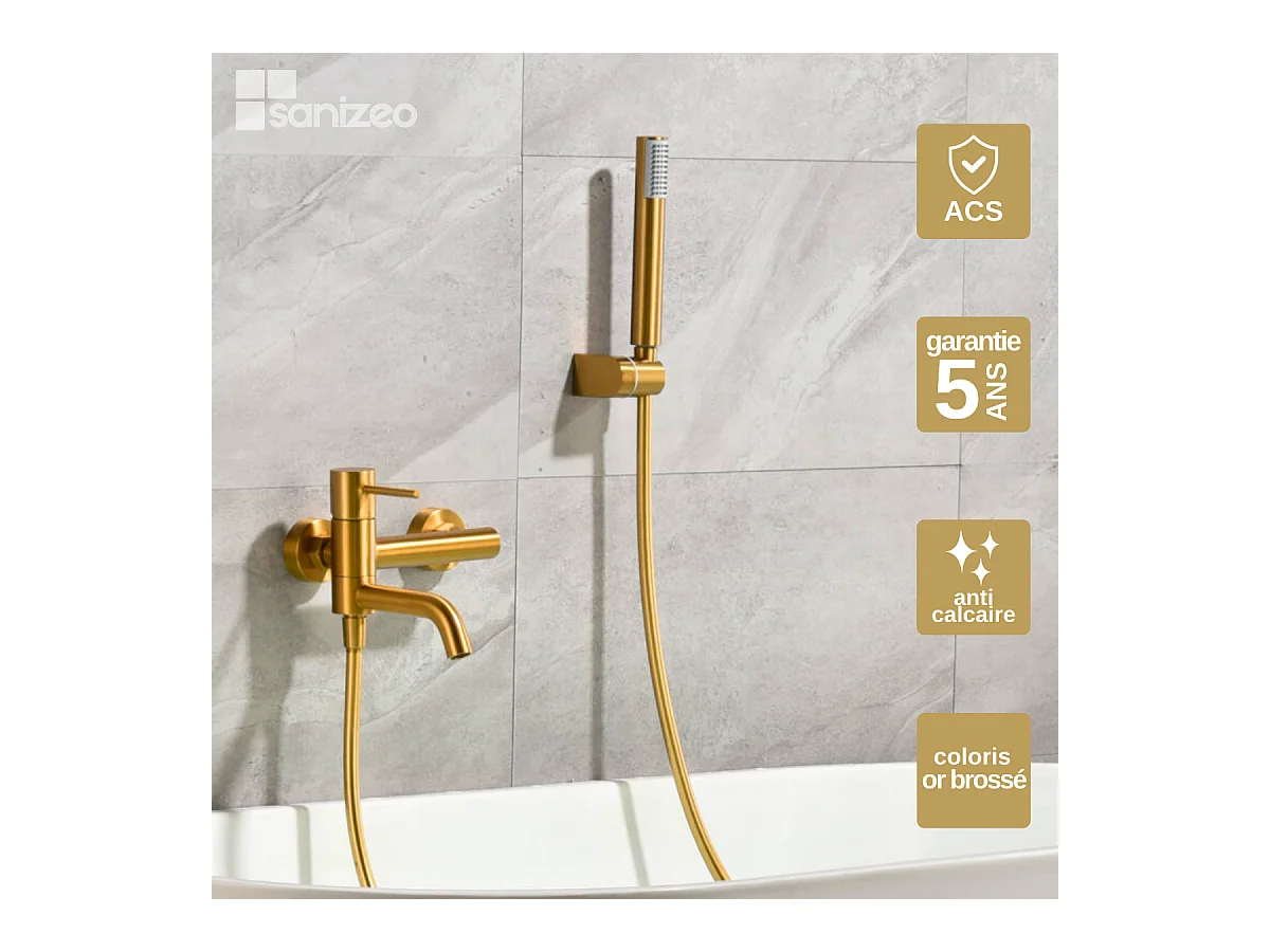 Ensemble Bain/Douche Anti-Calcaire Or Brossé MONZA BDM039-4OC