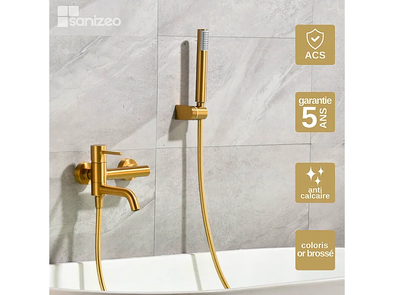 Ensemble Bain/Douche Anti-Calcaire Or Brossé MONZA BDM039-4OC