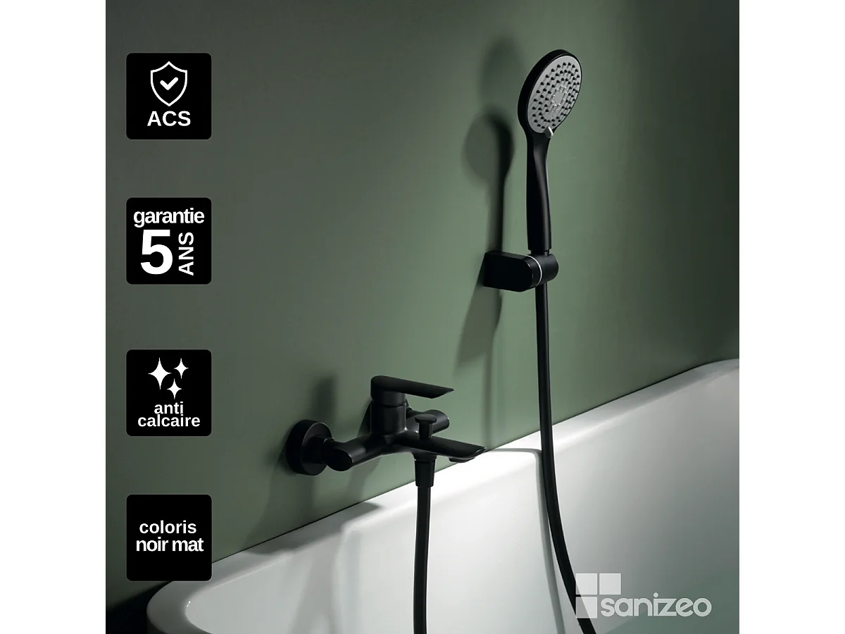 Ensemble Bain/Douche Anti-Calcaire Noir Mat URAL BDG040-4NG