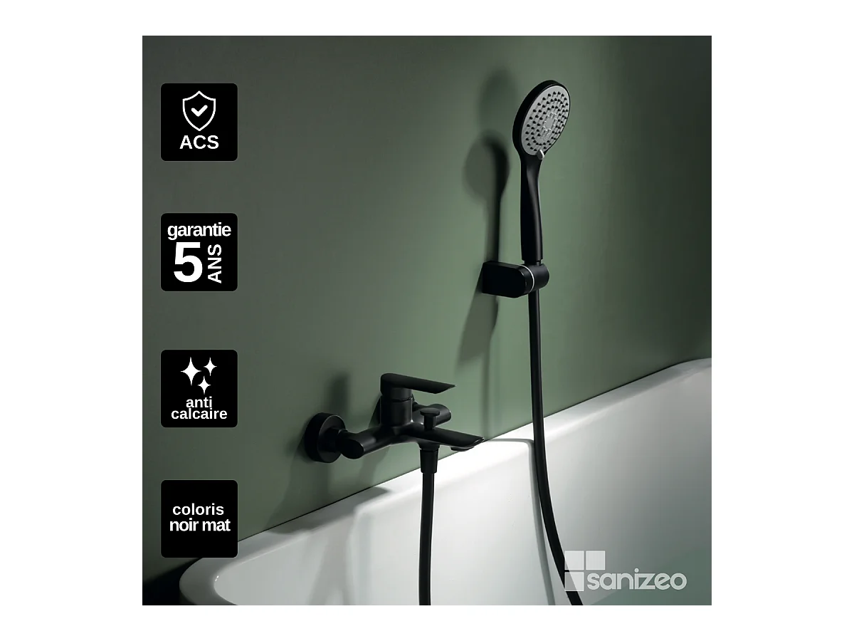Ensemble Bain/Douche Anti-Calcaire Noir Mat URAL BDG040-4NG