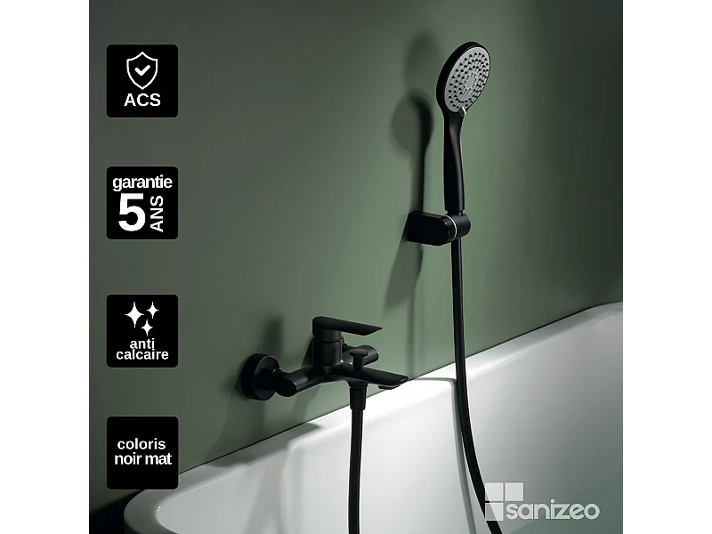 Ensemble Bain/Douche Anti-Calcaire Noir Mat URAL BDG040-4NG