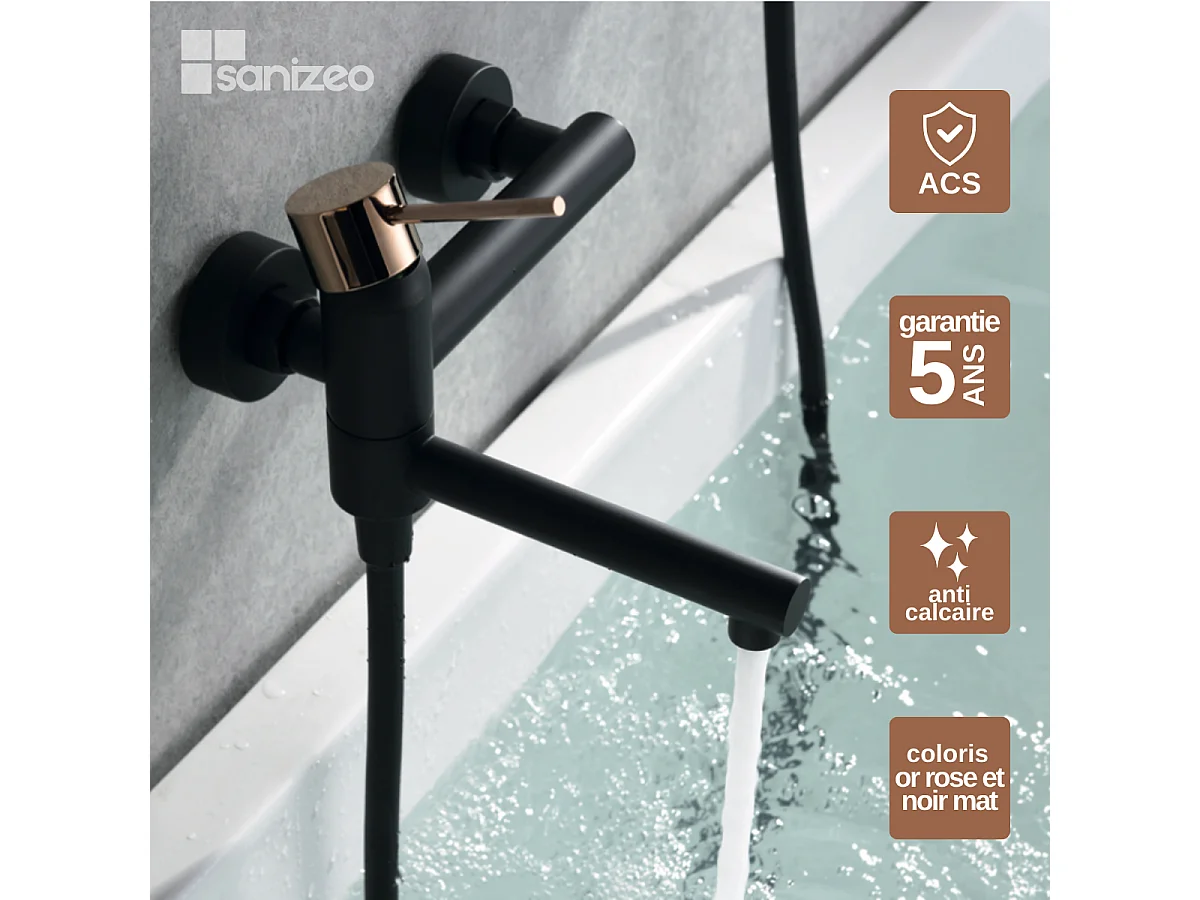 Ensemble Bain/Douche Anti-Calcaire Noir Mat et Or Rose Cuivré MILOS STICK BDYS045-4NOR