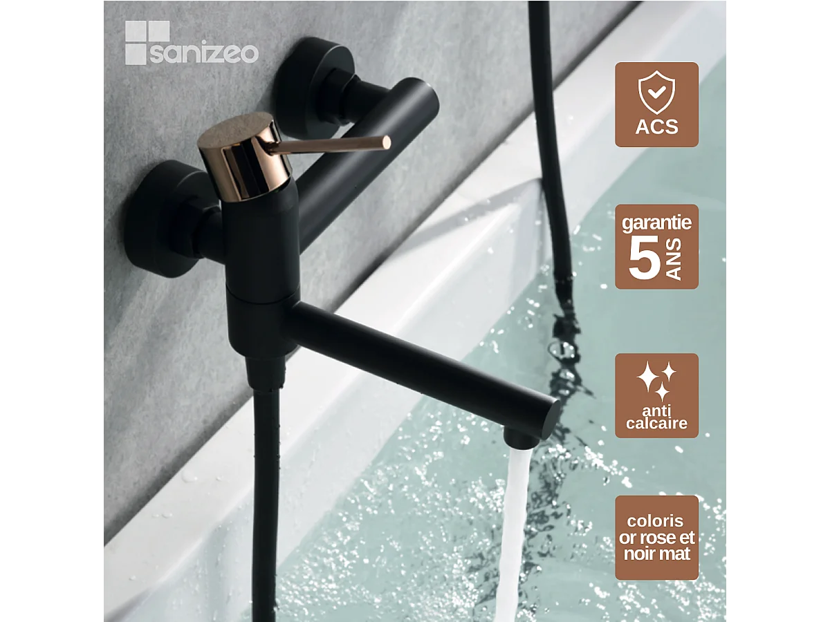 Ensemble Bain/Douche Anti-Calcaire Noir Mat et Or Rose Cuivré MILOS STICK BDYS045-4NOR
