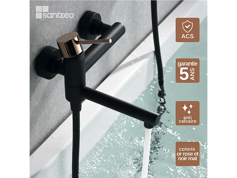 Ensemble Bain/Douche Anti-Calcaire Noir Mat et Or Rose Cuivré MILOS STICK BDYS045-4NOR