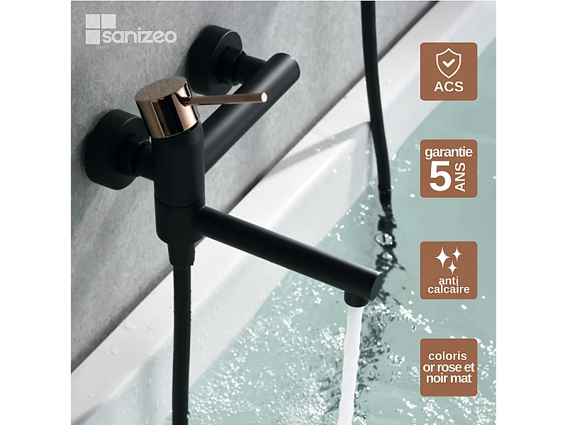 Ensemble Bain/Douche Anti-Calcaire Noir Mat et Or Rose Cuivré MILOS STICK BDYS045-4NOR