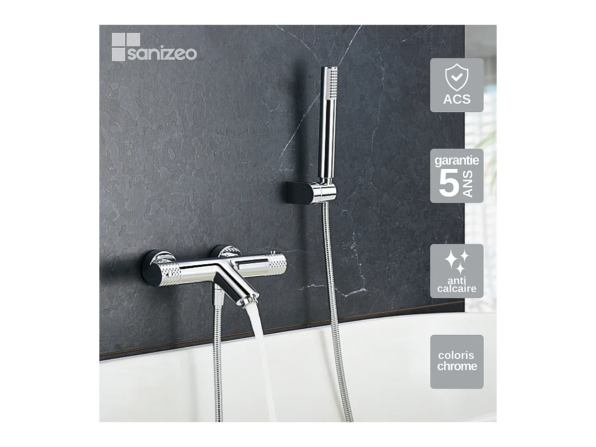 Ensemble Bain/Douche Thermostatique Anti-Calcaire Chrome GENOVA BDG053-4