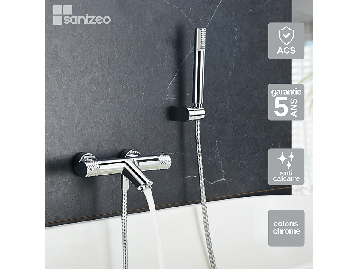 Ensemble Bain/Douche Thermostatique Anti-Calcaire Chrome GENOVA BDG053-4