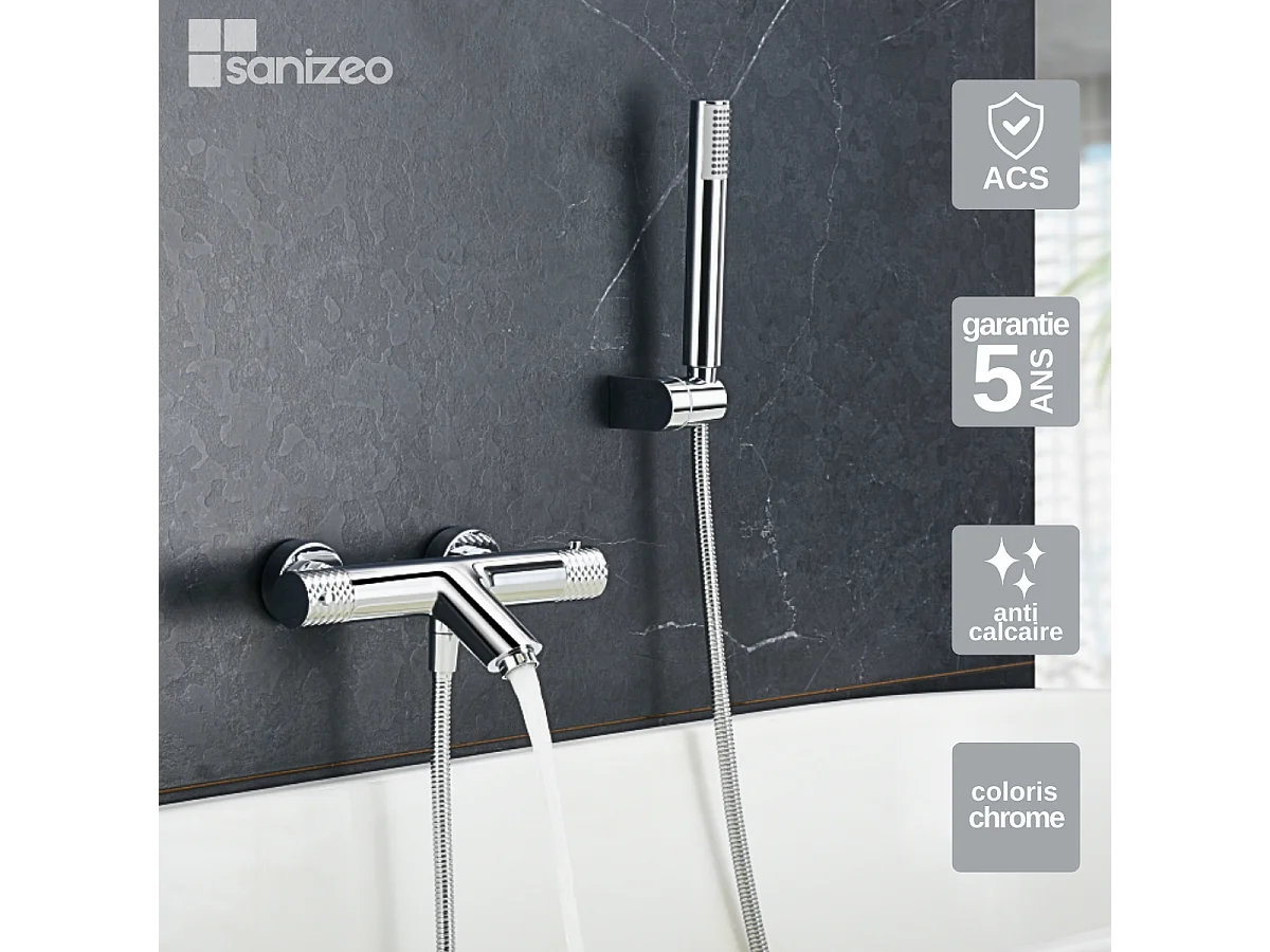 Ensemble Bain/Douche Thermostatique Anti-Calcaire Chrome GENOVA BDG053-4