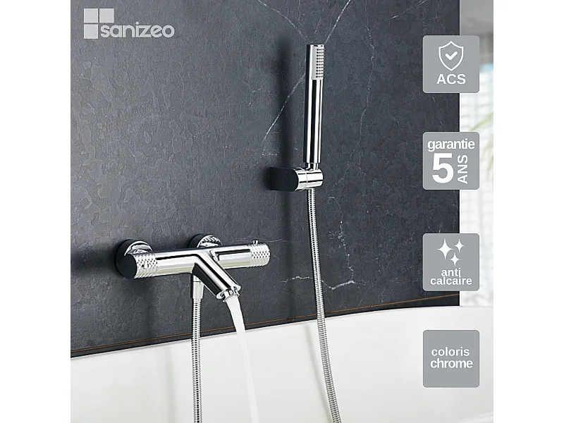 Ensemble Bain/Douche Thermostatique Anti-Calcaire Chrome GENOVA BDG053-4
