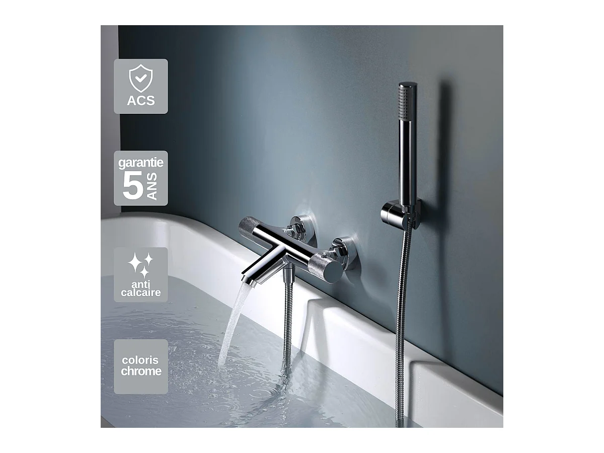 Ensemble Bain/Douche Anti-Calcaire Thermostatique Chrome LINE BTD038-4