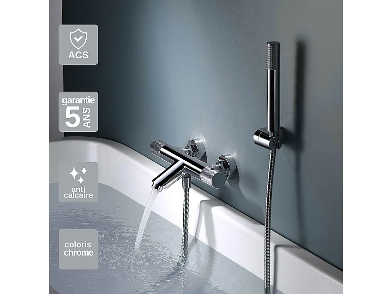 Ensemble Bain/Douche Anti-Calcaire Thermostatique Chrome LINE BTD038-4