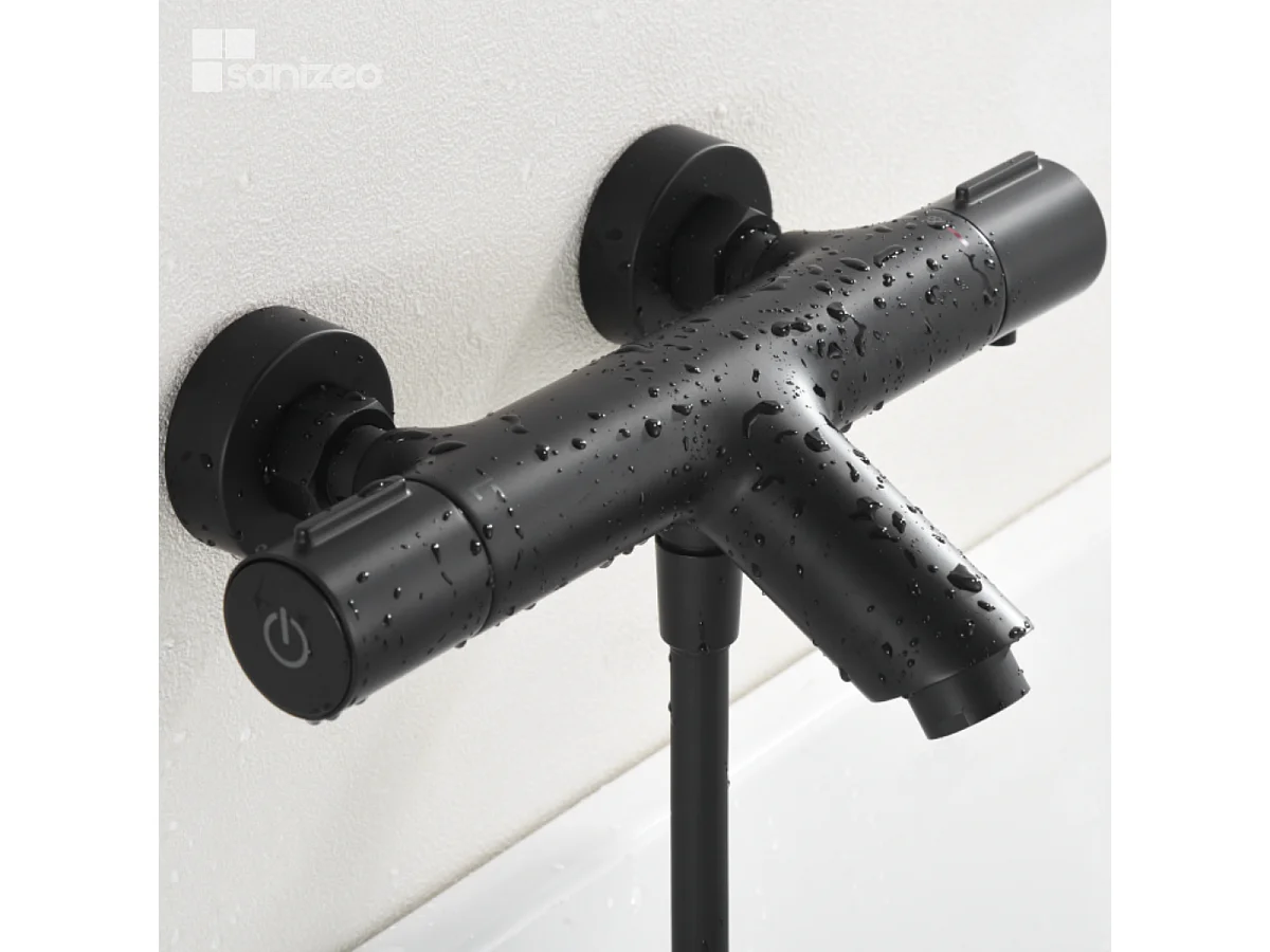 Ensemble Bain/Douche Thermostatique Économie d'Eau Noir Mat ECO-KENT BTK017-4ECO/NG