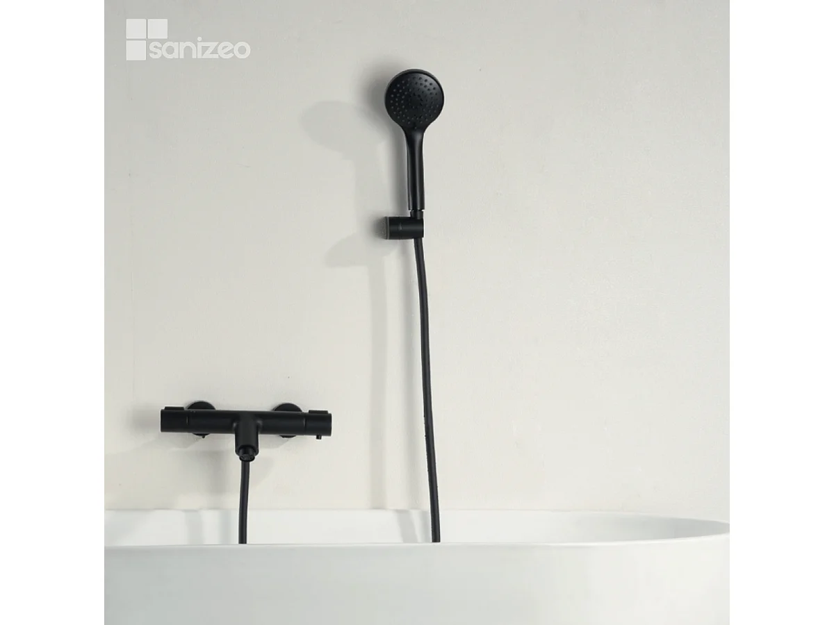 Ensemble Bain/Douche Thermostatique Économie d'Eau Noir Mat ECO-KENT BTK017-4ECO/NG