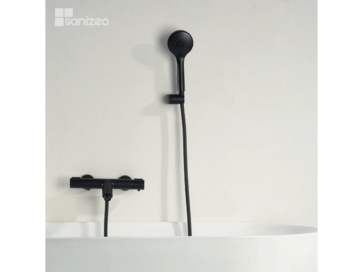 Ensemble Bain/Douche Thermostatique Économie d'Eau Noir Mat ECO-KENT BTK017-4ECO/NG