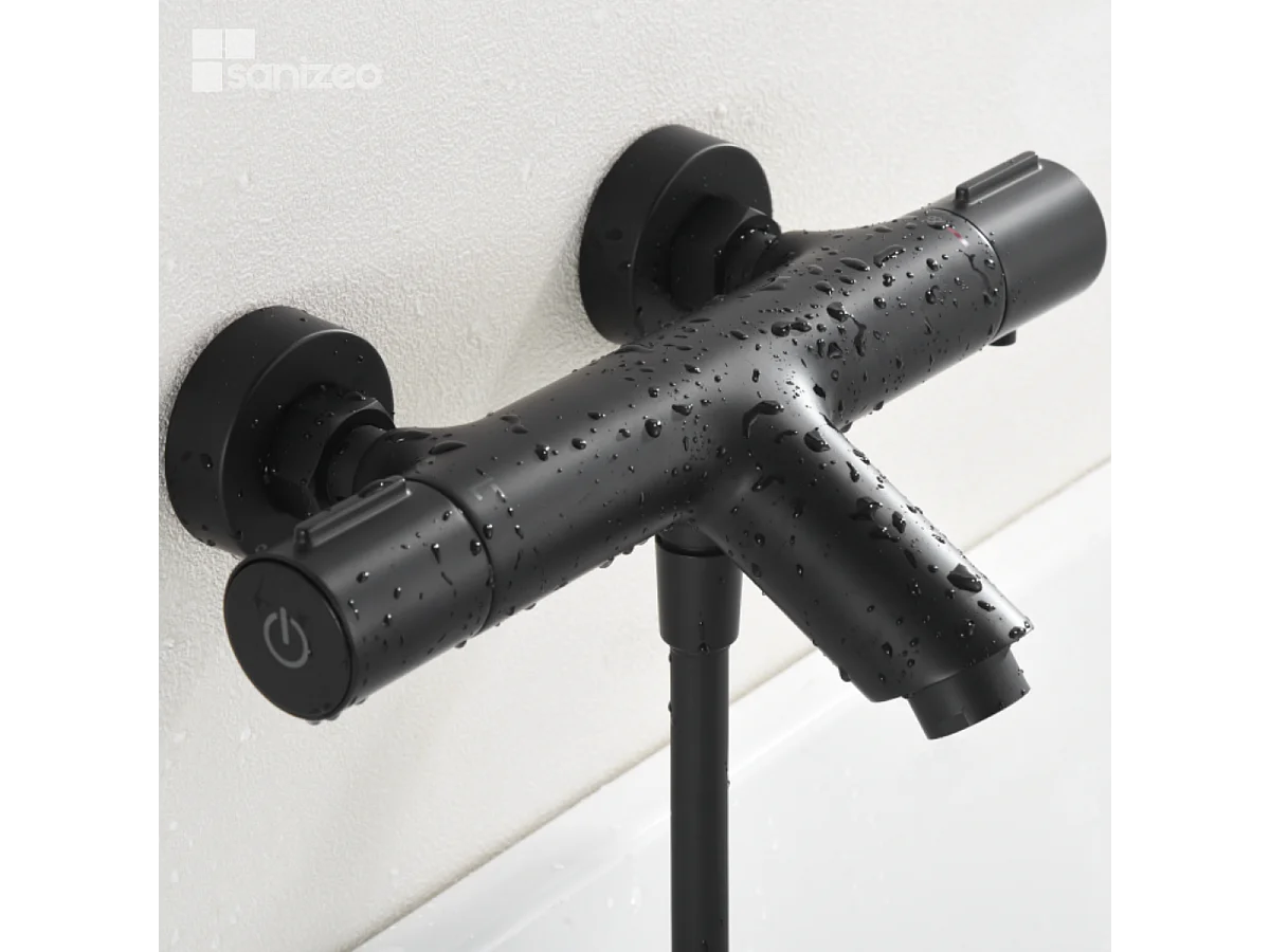 Ensemble Bain/Douche Thermostatique Économie d'Eau Noir Mat ECO-KENT BTK017-4ECO/NG