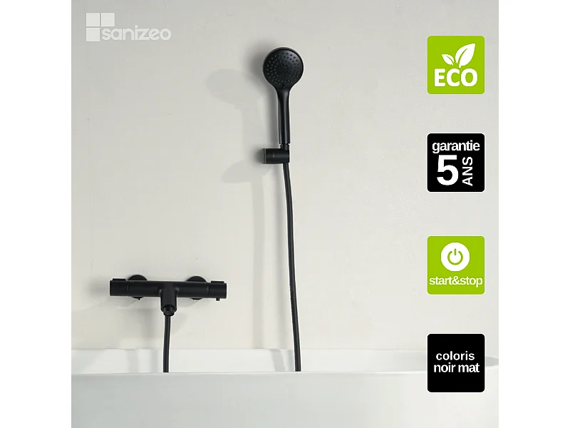 Ensemble Bain/Douche Thermostatique Économie d'Eau Noir Mat ECO-KENT BTK017-4ECO/NG