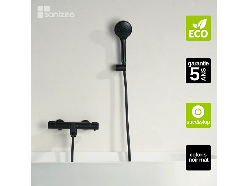 Ensemble Bain/Douche Thermostatique Économie d'Eau Noir Mat ECO-KENT BTK017-4ECO/NG